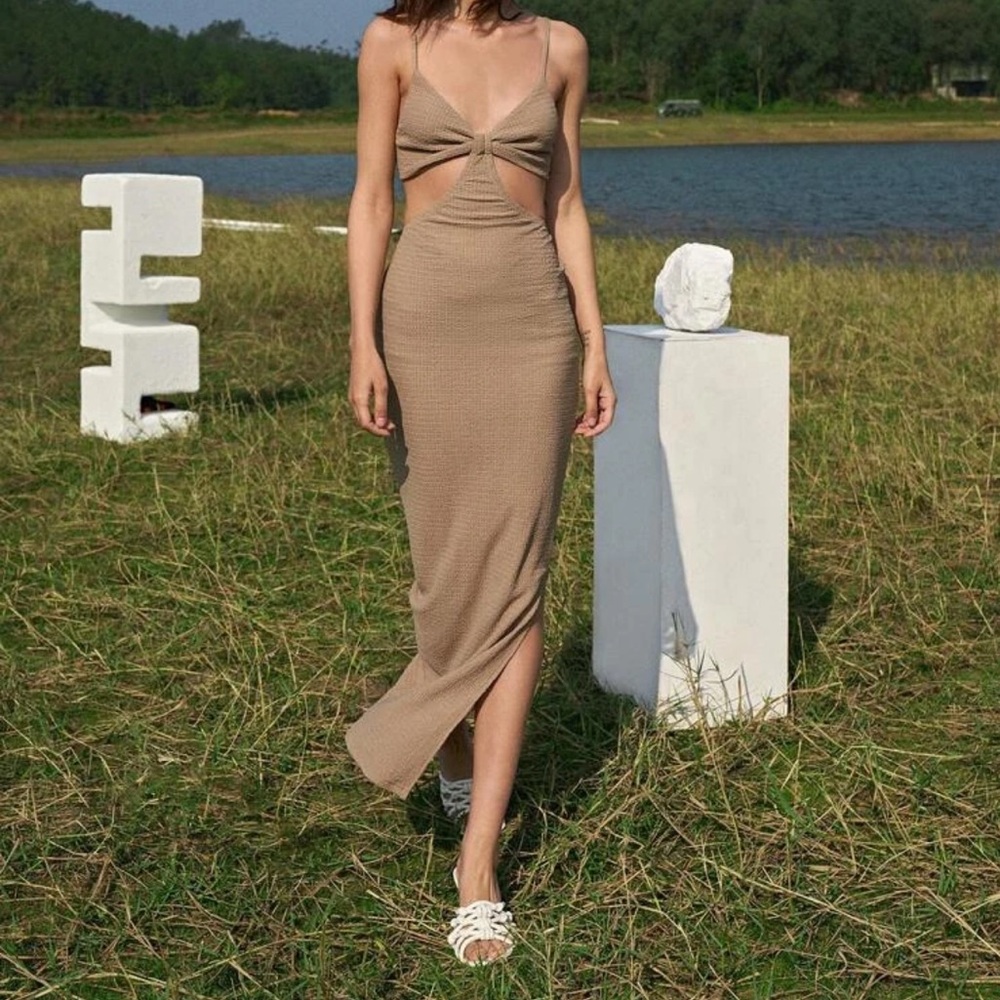 Cutout Solid Split Hem Dress